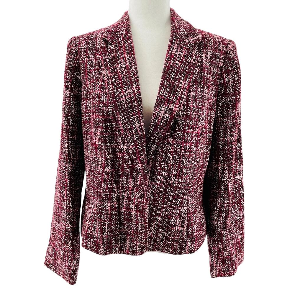 Mossimo Pink White Tweed Classic Colorful Notched Collar Button Jacket Blazer L